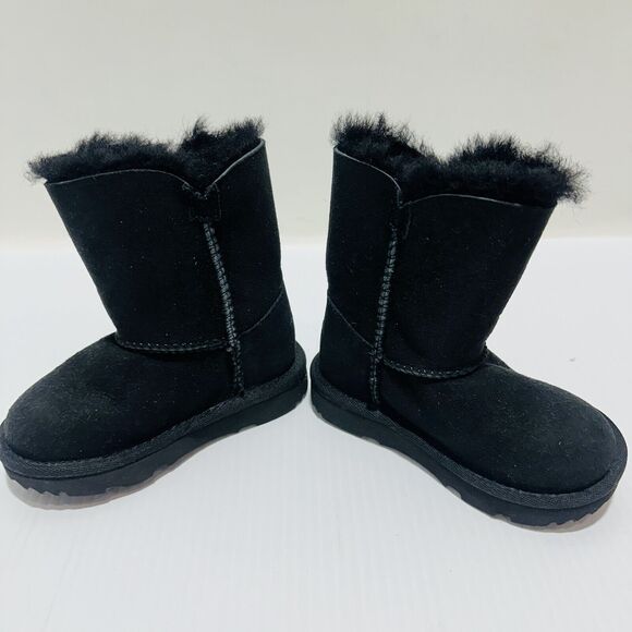UGG Bailey Button II Toddler Size US 7 Snow Boots Black Suede Wool Lined - Picture 8 of 14